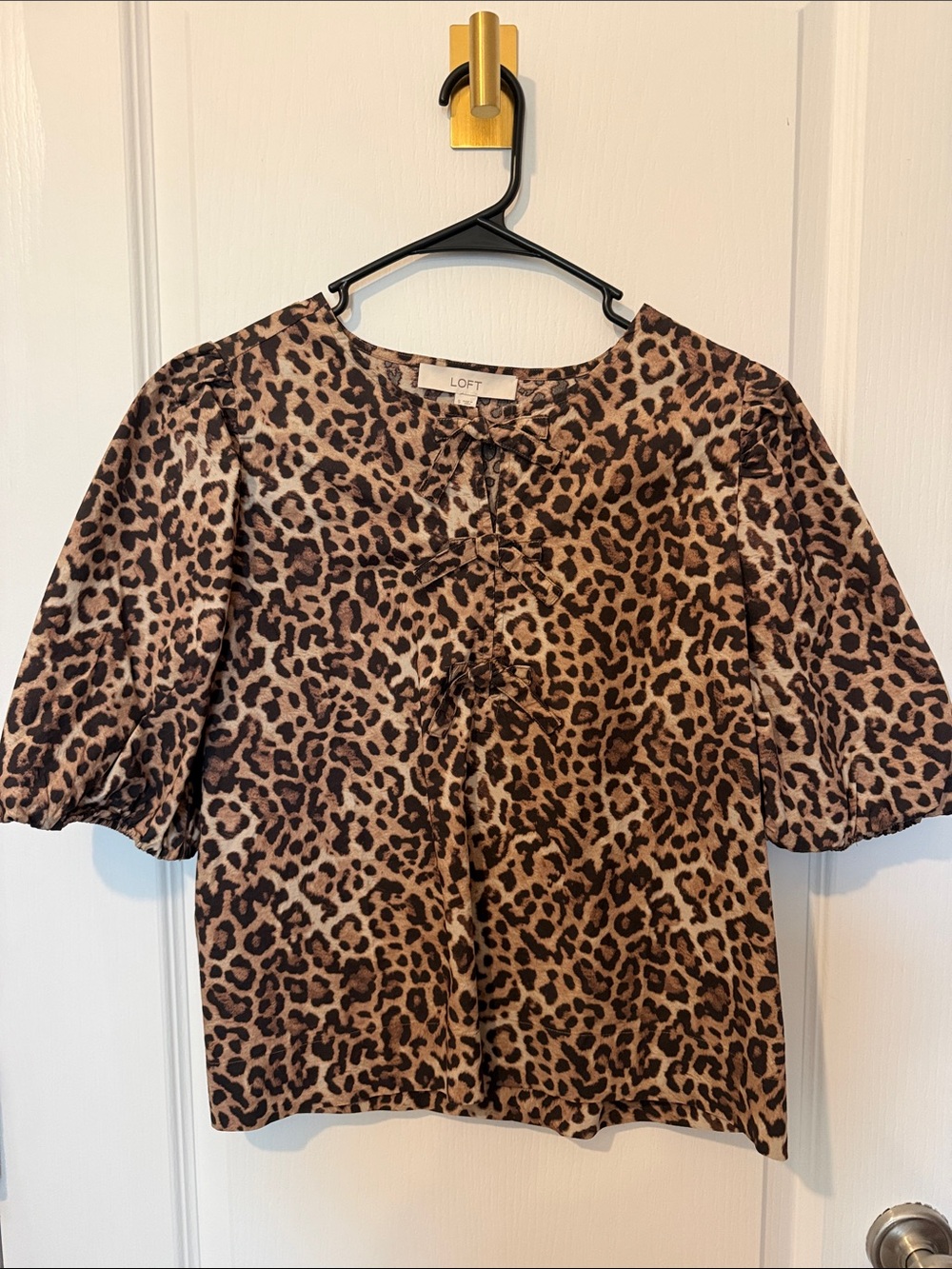 LOFT Leopard-Print Puff Sleeve Blouse - Brown & Black